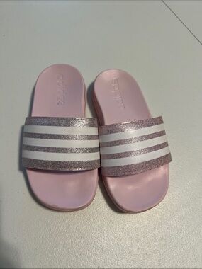 adidas Kids Light Pink Slides with Glitter Rose Straps
